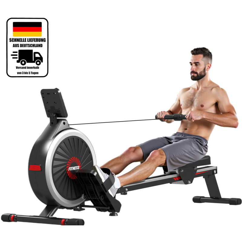 Wowttrelax Magnetisches Rudergerät mit 16 Stufen und LED-Anzeige, leise Gleitschiene für Zuhause, Fitnessstudio, Indoor-Trainingsgeräte