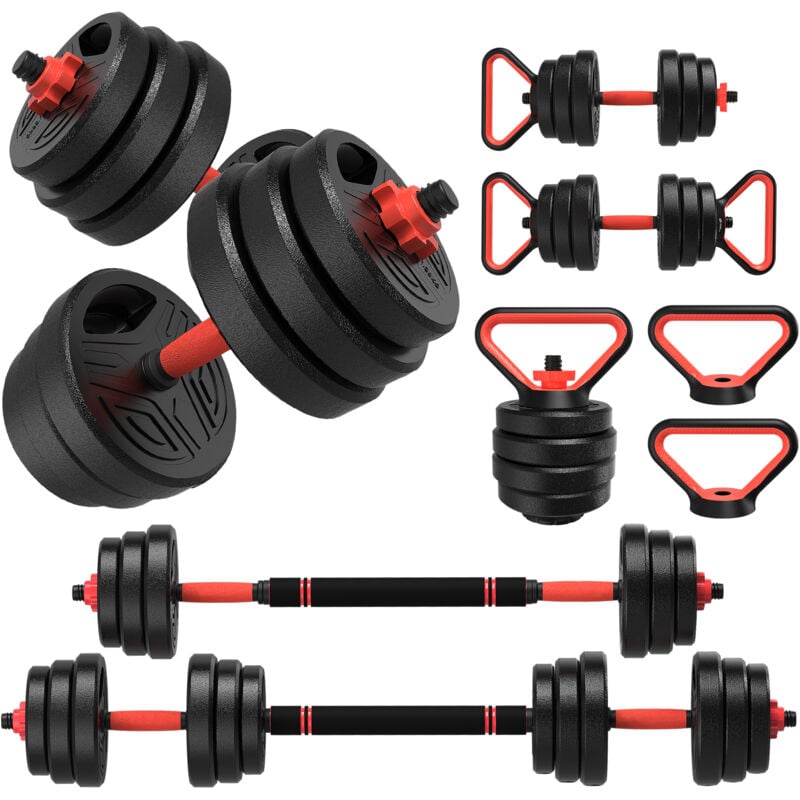 Wowttrelax Verstellbare Hanteln - 4 in 1, XXL Hantel, Zement, Kunststoff, 20 kg, Schwarz und Orange/Rot - Krafttraining, Hantelset, Home Gym, Fitness
