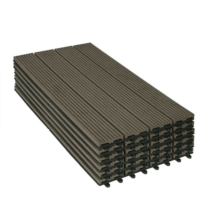 WOLTU WPC Terrassenfliesen Terrassendielen Holz-Optik 30x60cm, Fliese Bodenfliese Klickfliese mit klicksystem Bodenbelag (6 Stück / 1 m²) Coffee