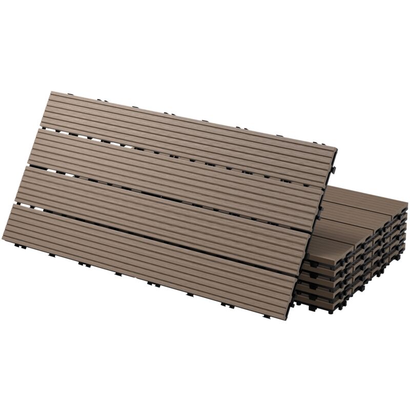 ECD Germany WPC Terrassenfliesen 60x30 cm/6 Stück=1m² Dunkelbraun, geriffelt, Holzoptik, Bodenbelag mit Klicksystem und Drainage, Terrassendielen