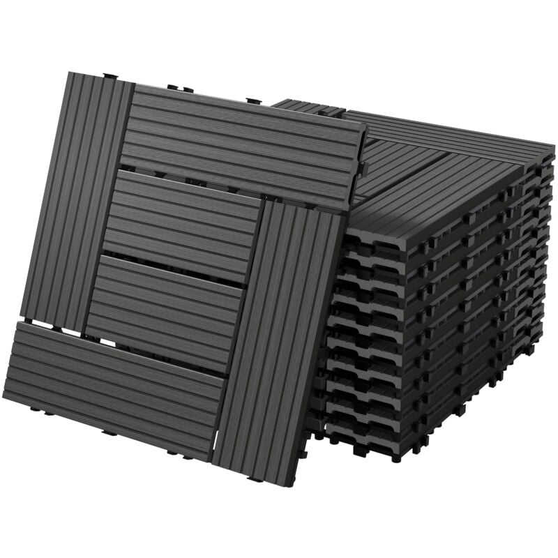 ECD Germany WPC Terrassenfliesen 30x30 cm/11 Stück=1m², Anthrazit Mosaik, Holzoptik, Bodenbelag mit Klicksystem und Drainage, Terrassendielen
