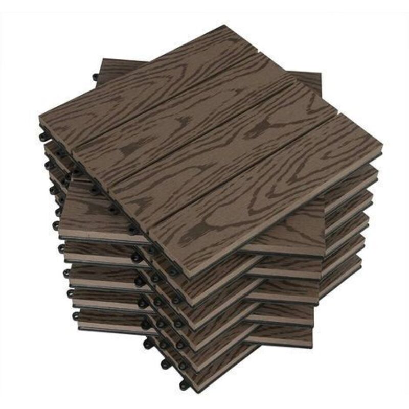 WOLTU WPC Terrassenfliesen Holzoptik Terrassendielen Fliese in Bodenbelag mit klicksystem, für Terrasse und Balkon 30x30 cm im Set Braun (11 Stück /