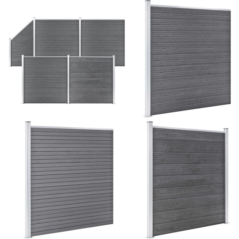 Wpc Zaun-Set 4 Quadrate + 1 Schräge 792x186 cm Grau - Holz-Zaun - WPC-Zaun - Gartenzaun - Privacy Screen - Sicherheitszaun - Home & Living