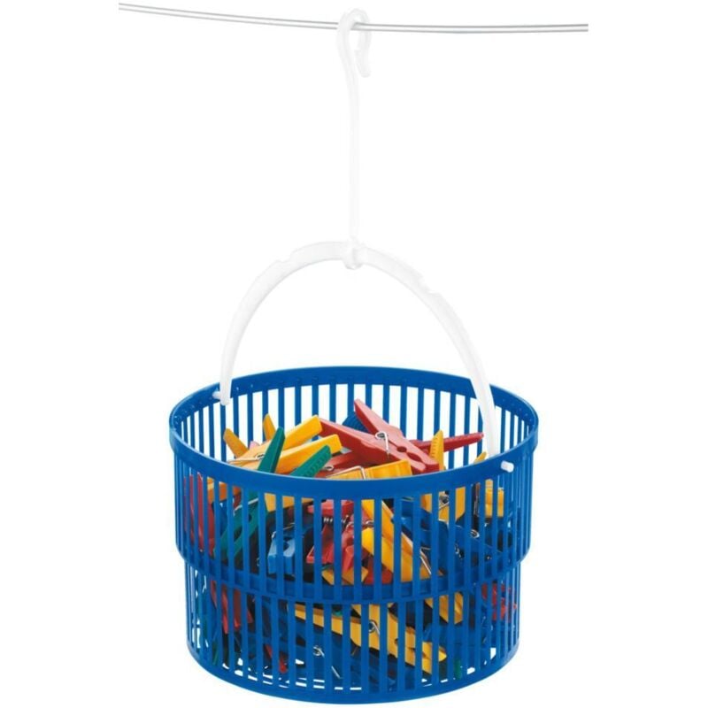 Wenko - Wäsche Leinen Klammer Korb + 30 Stück bunt Aufbewahrung Behälter Aufhänger - blau