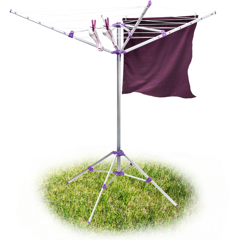 Wäschespinne, 19 m Leine, h x b x t: ca. 161 x 120 x 120 cm, mit Standfuß, Garten, zum Zusammenklappen, silber - Relaxdays
