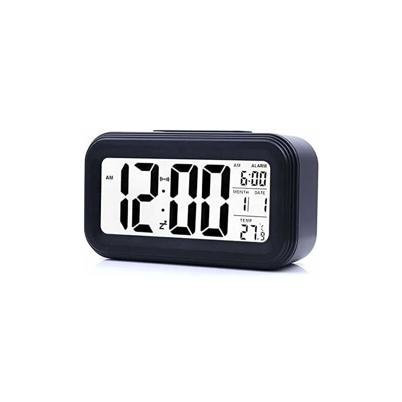 Digitaler Wecker, Digitaluhr, batteriebetrieben, geräuschloser Wecker für Kinder und Erwachsene, großes LED-Display, Temperaturkalender (schwarz)