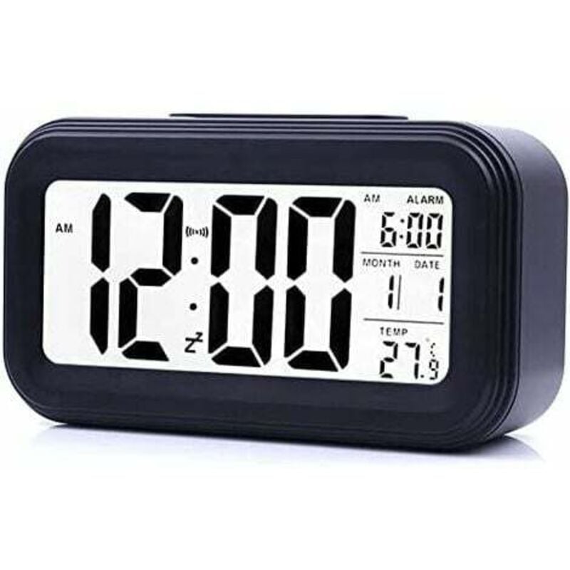 Digitaler Wecker, Digitaluhr, batteriebetrieben, geräuschloser Wecker für Kinder und Erwachsene, großes LED-Display, Temperaturkalender (schwarz)