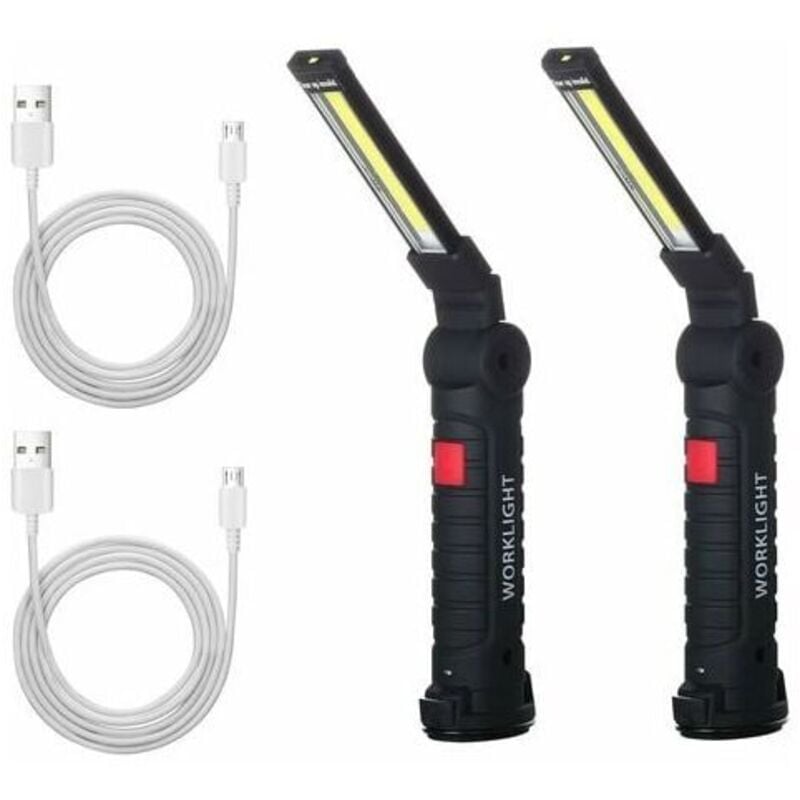 2 X Lampe De Travail Cob Baladeuse Led Rechargeable Lampe Atelier Cob Torche Lampe De Poche Lampe De Travail Baladeuse Led Avec Base Magnétique Lampe