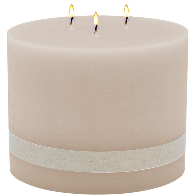 XL 3-Docht Kerze Ø 14 cm unparfümiert - beige - Große Stumpen Kerze mit 55 Stunden Brenndauer