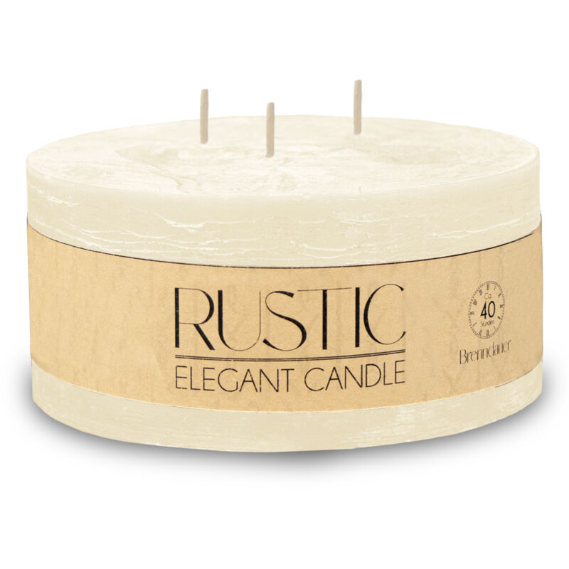 Xl 3-Docht Kerze rund 15 cm unparfümiert - creme weiß - Große Stumpen Kerze mit 40 Stunden Brenndauer - Mehrdocht Kerze Tischkerze Blockkerze rund