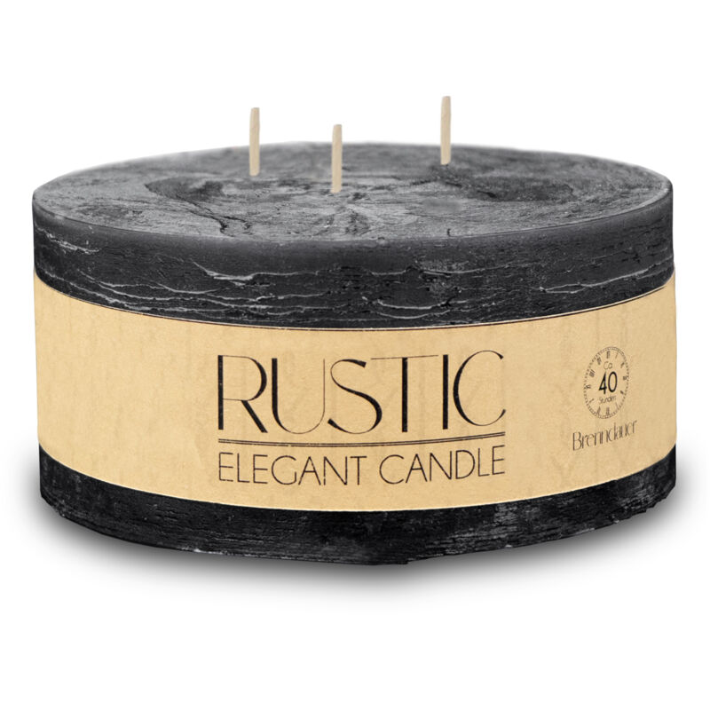 XL 3-Docht Kerze rund 15 cm unparfümiert - nachtschwarz - Große Stumpen Kerze mit 40 Stunden Brenndauer - Mehrdocht Kerze Tischkerze Blockkerze rund