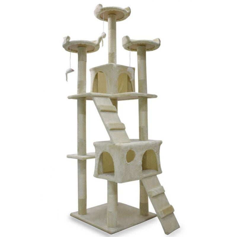 XL Katzen Kratzbaum Beige Katzenbaum Katzenhaus Katzenturm Sisal Plüsch Kratzsäule 170cm 3 Etagen Plüsch Sisal 2 Schlafhöhlen