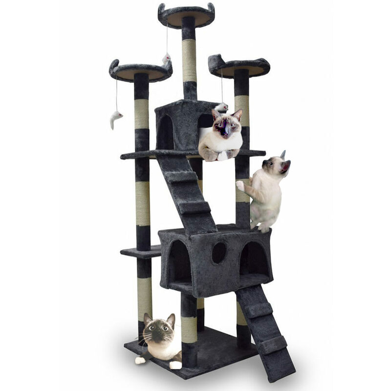 Bituxx - xl Katzen Kratzbaum Dunkelgrau Katzenbaum Katzenhaus Katzenturm Sisal Plüsch Kratzsäule 170cm 3 Etagen Plüsch Sisal 2 Schlafhöhlen