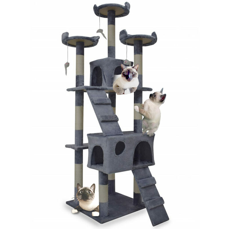 Bituxx - xl Katzen Kratzbaum Hellgrau Katzenbaum Katzenhaus Katzenturm Sisal Plüsch Kratzsäule 170cm 3 Etagen Plüsch Sisal 2 Schlafhöhlen