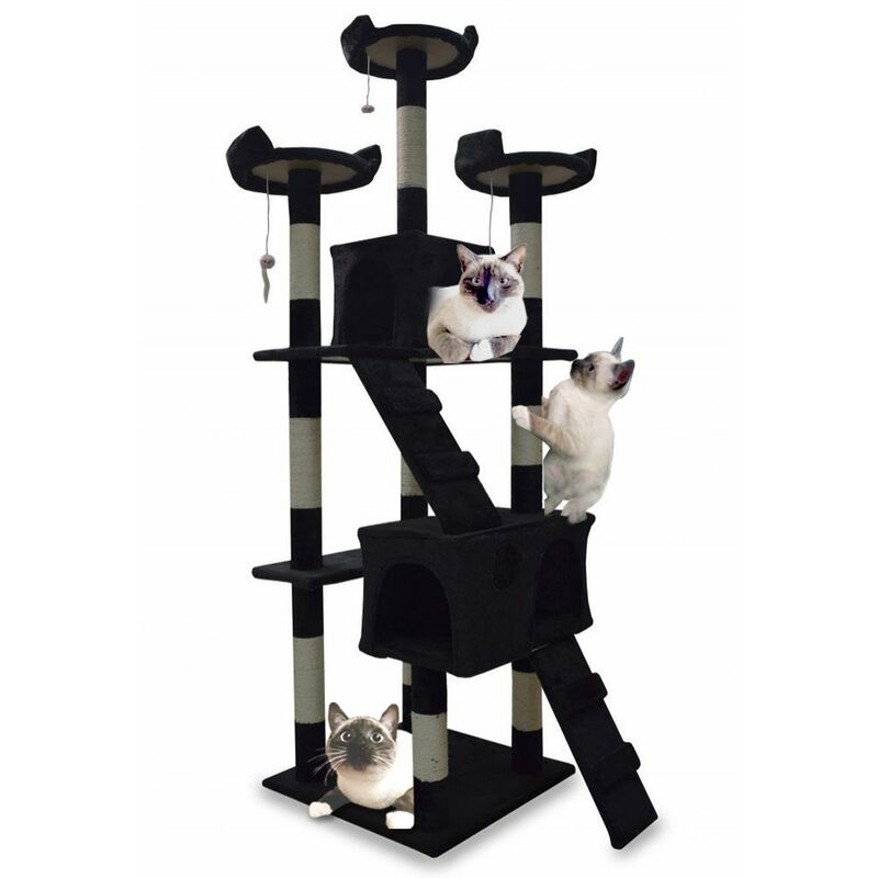 Bituxx - xl Katzen Kratzbaum Schwarz Katzenbaum Katzenhaus Katzenturm Sisal Plüsch Kratzsäule 170cm 3 Etagen Plüsch Sisal 2 Schlafhöhlen