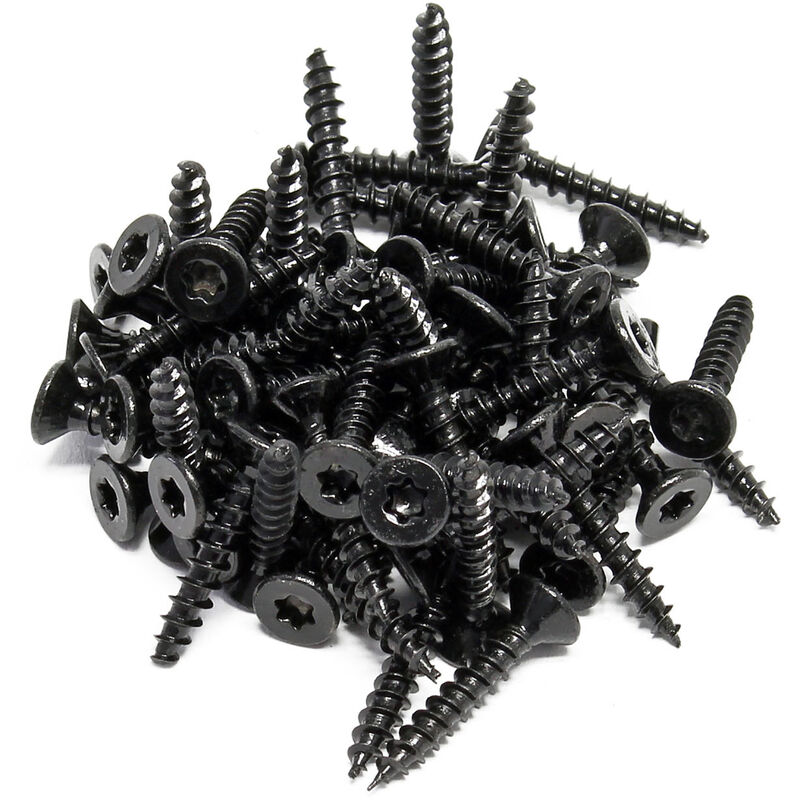Wiltec - 60x Schrauben 3,5 x 20 mm Sechsrund T15 Selbstschneidend Senkkopf – in Schwarz – für alle Schraubarbeiten, z. b. Terrassendielen und