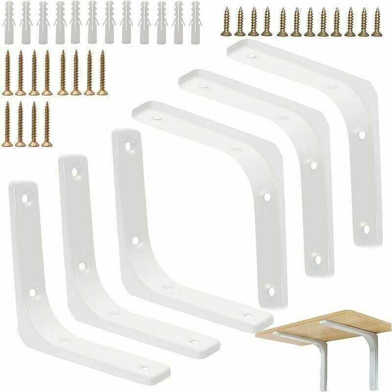 Gerade Winkelhalterungen, 6 Stück, weiße Regalhalterung, weiße L-förmige Wandhalterung, Regalhalterung, 100 mm, Regalhalterung, weiße