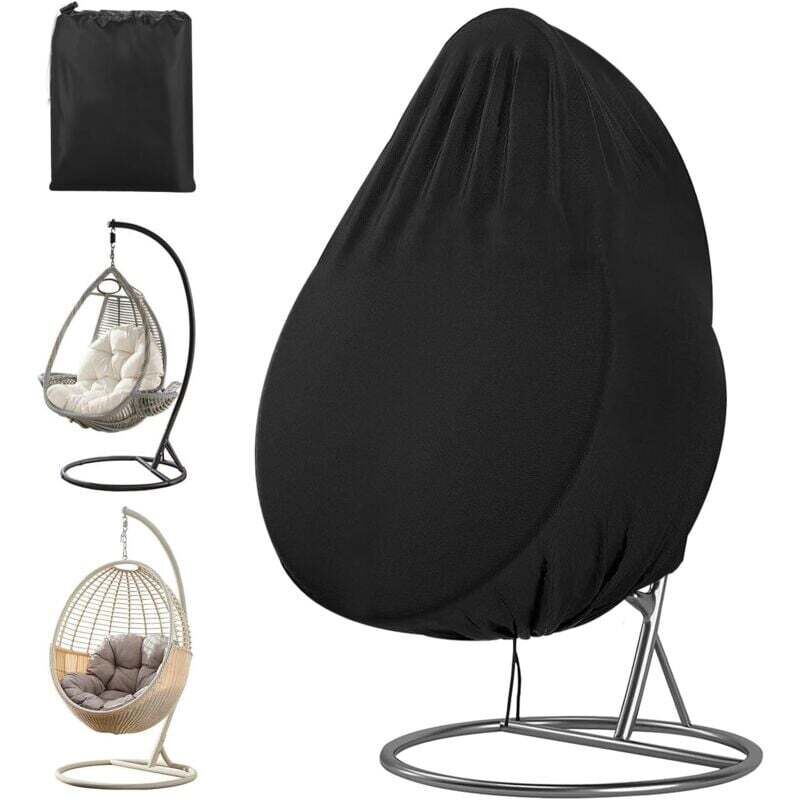 XVX - Hängesessel-Schutzhülle, 210D Oxford, wasserdichte Hängesessel-Abdeckung mit Reißverschluss und Kordelzug, 190 x 115 cm (Schwarz)