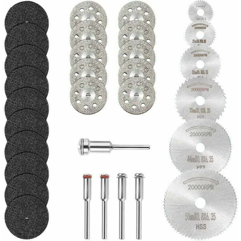 Mini-Diamant-Trennscheibe & Mini-HSS-Kreissägeblatt & Mini-Harz-Trennscheibe (3-mm-Dorne) für Holz, Stein, Metall – Packung mit 31 Stück - XVX