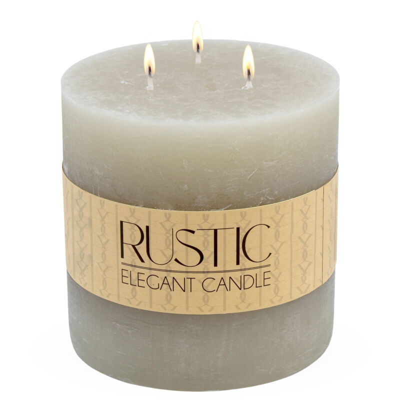 Xxl 3-Docht Kerze rund 12 x 12 cm unparfümiert - sandbeige - Große Stumpen Kerze mit 65 Stunden Brenndauer