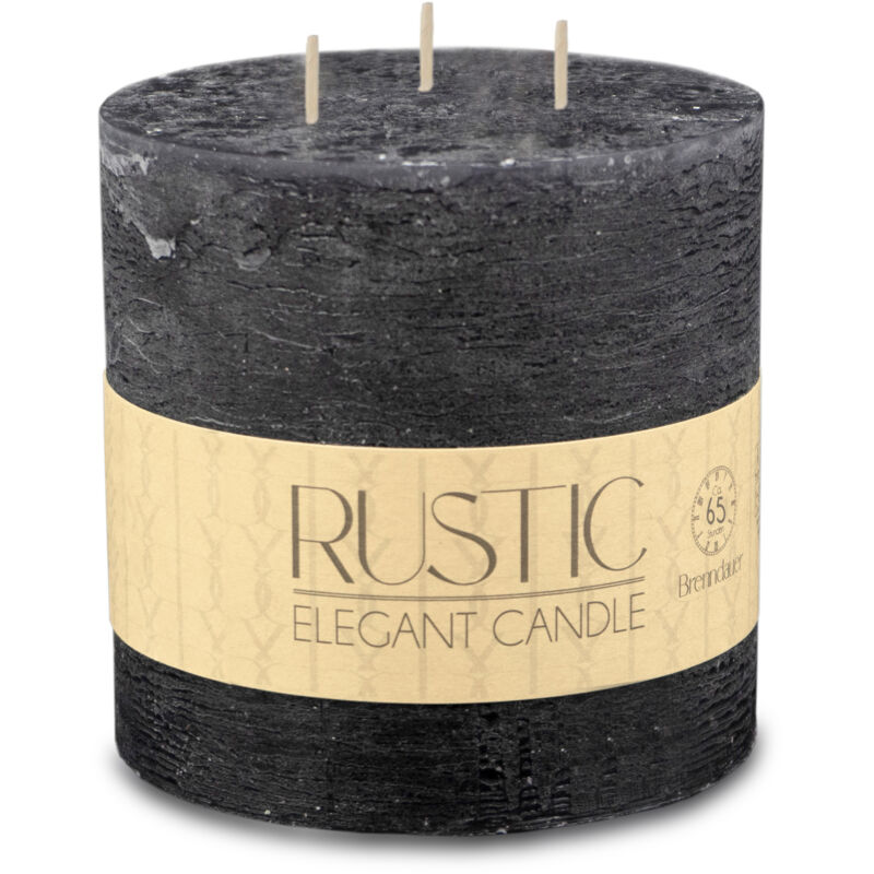 Xxl 3-Docht Kerze rund 12 x 12 cm unparfümiert - nachtschwarz - Große Stumpen Kerze mit 65 Stunden Brenndauer - Mehrdocht Kerze Tischkerze Blockkerze