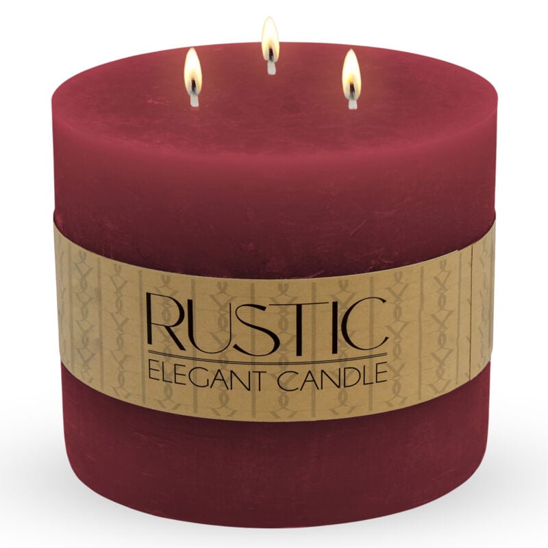 Xxl 3-Docht Kerze rund 12 x 12 cm unparfümiert - weinrot - Große Stumpen Kerze mit 65 Stunden Brenndauer