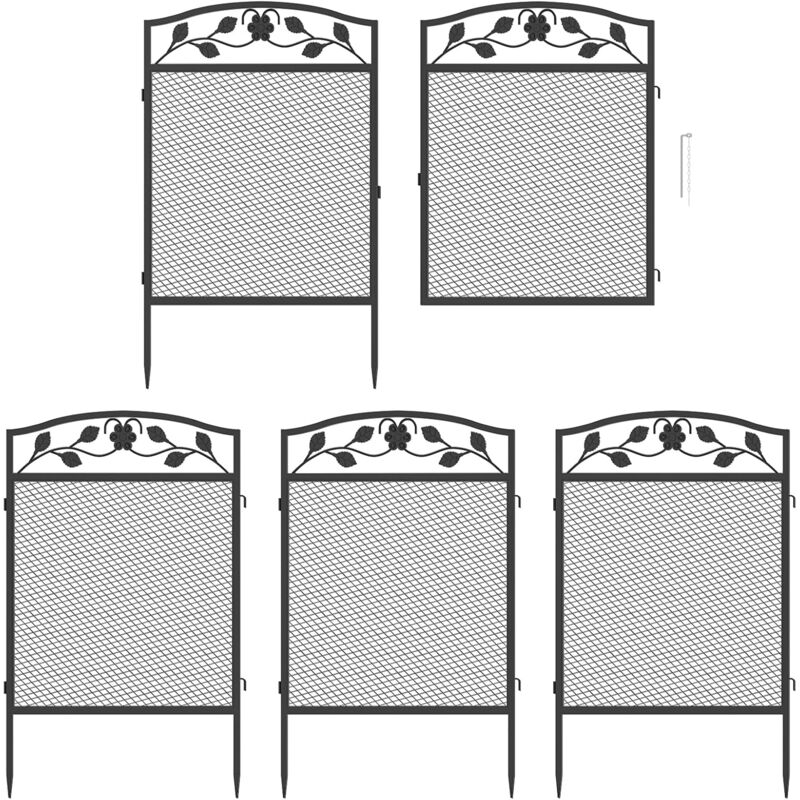 Xxl Beetzaun aus Metall Gartenzaun Beetumrandung 110cm hoch Dekozaun Hundezaun 5-teiliges Set mit Erdspießen, schwarz