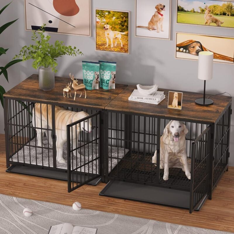 Xxl Hundekäfig Schrank Holz Hundebox für große Hunde, Hundehütte Hundehaus mit Tischoberfläche, Schwarz 107x71x81 cm