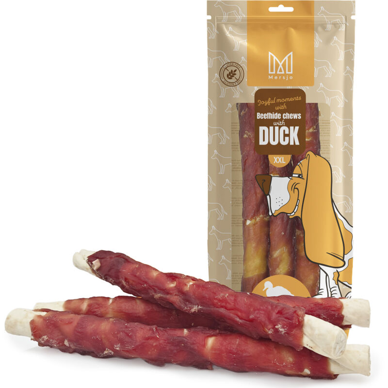 XXL-Kauspielzeug 25 cm aus Rindsleder mit Entenbrust, Hundeleckerli, Mersjo, 240 g