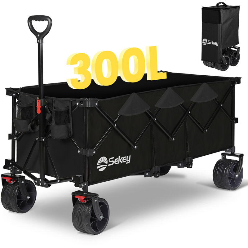 Xxxl Superlang Bollerwagen Faltbar Handwagen 300L 200KG Klappbar Transportwagen, Alle-Terrain Reifen, Ultrakompakt Faltbar, Schwarz - Sekey