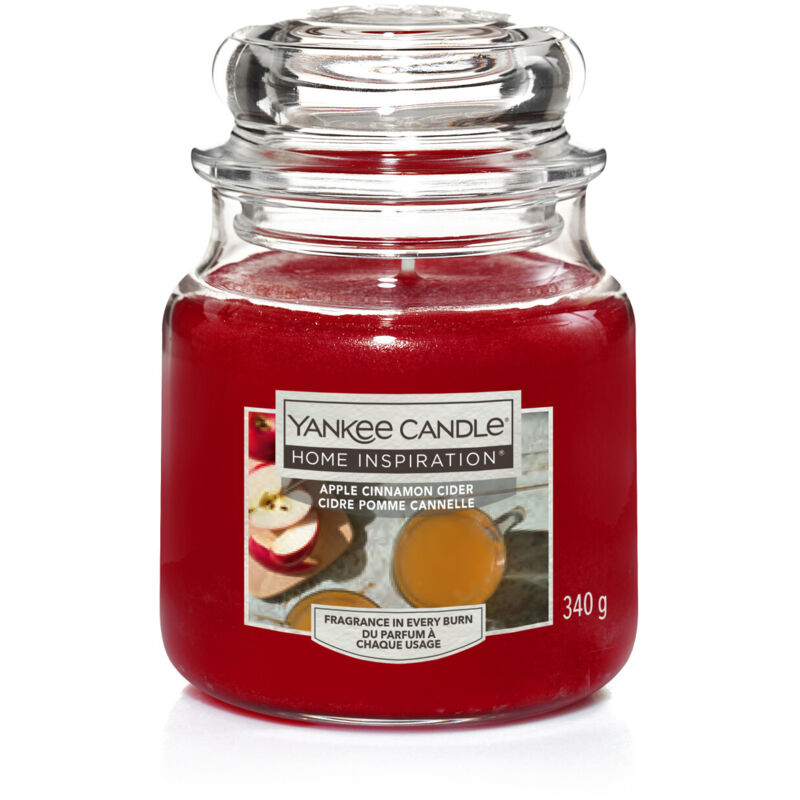 Yankee Candle Duftkerze Mittleres Glas Apple Cinnamon Cider 340 g, rot Duftkerze