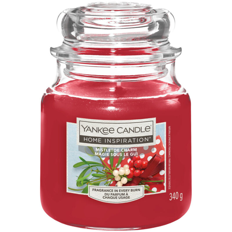 Yankee Candle Duftkerze Mittleres Glas Mistletoe Charm 340 g, rot Duftkerze