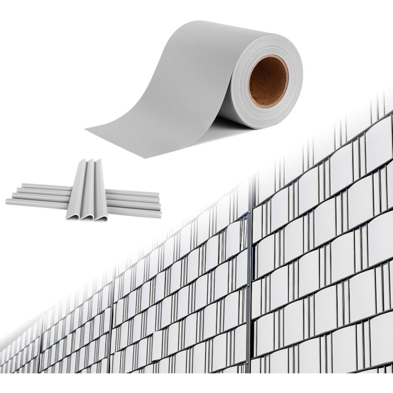 Pvc Sichtschutzstreifen für Doppelstabmatten Sichtschutz Zaunfolie für Gartenzaun, Balkon, Hellgrau 260m mit 120 Befestigungsclips (4 Rolle, je 65m