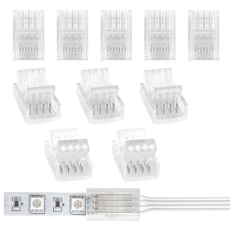 10 Stück 10 mm 4-polige LED-Streifenverbinder für 10 mm RGB-LED-Streifen 5050 3528 (Verbindung von LED-Streifen und Kabeln) - Ymyny