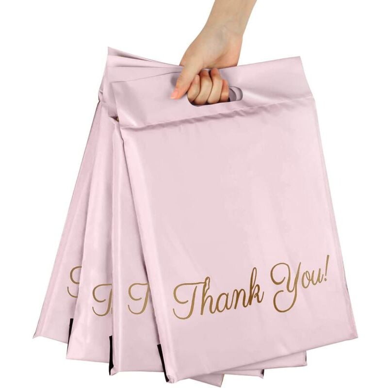 100 Stück Kunststoff-Versandtaschen, wasserdichte und robuste Versandtaschen mit Griff für Verpackung, Lagerung, Einkaufen, 3240 cm + 6 cm + 5 cm