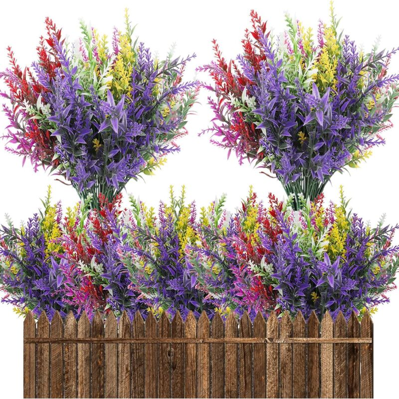 12 Stück UV-beständige künstliche Blumen, Lavendel, Kunstpflanzen für drinnen und draußen, DIY-Heimdekoration - Ymyny