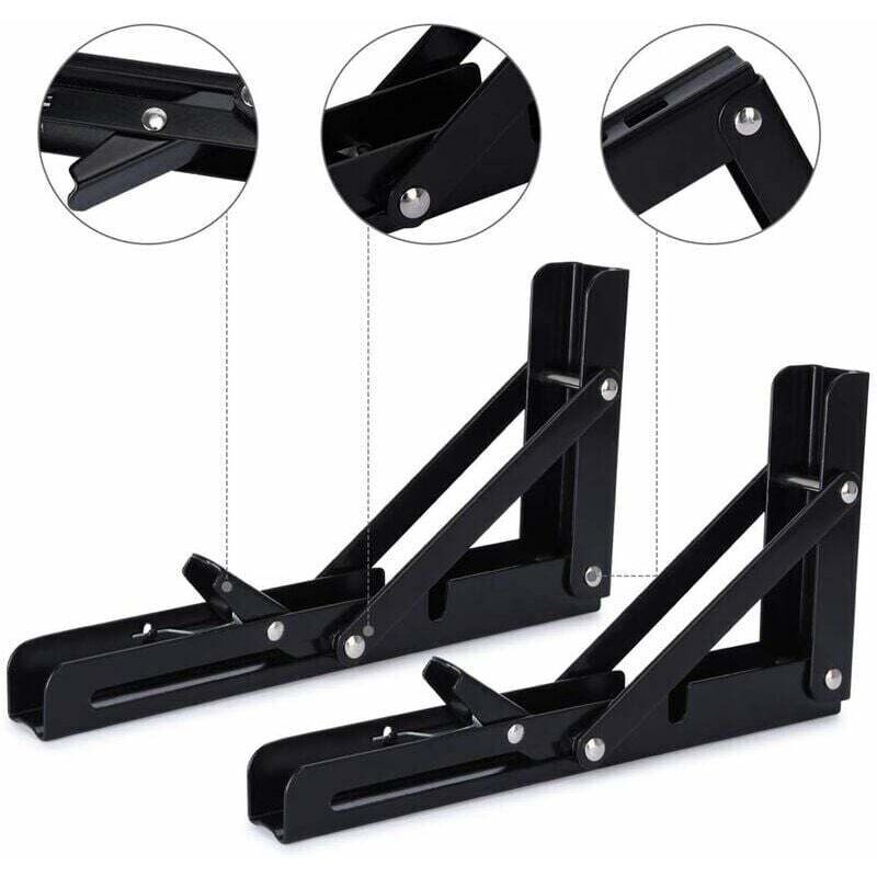 YMYNY 2 Stück schwarze klappbare Regalhalterungen, Klapphalterung für Tisch- und Wandregal, 50 kg belastbar, 200 mm Klapphalterung, Wandregal,
