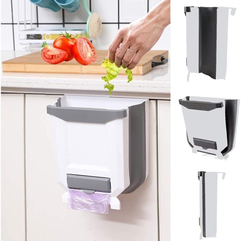 YMYNY 2,4 Gallonen hängender zusammenklappbarer Küchen-Mülleimer, 10 l kleiner zusammenklappbarer Mülleimer aus Kunststoff, weiß