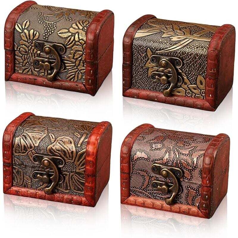 YMYNY 4 Stück, kleine Retro-Holzkiste, kleine Holztruhe, kleine Vintage-Holzkiste, kleine Vintage-Holztruhe, kann zur Aufbewahrung von Halsketten,