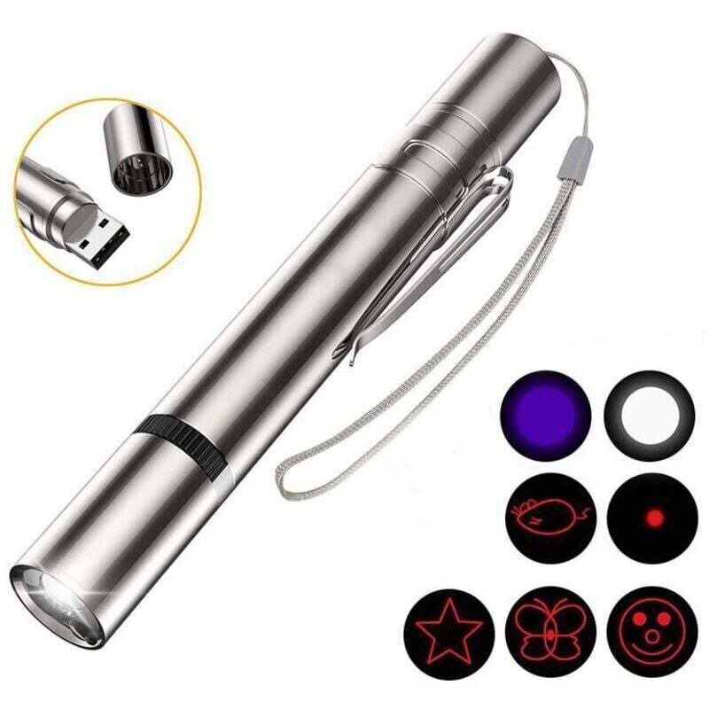 YMYNY 7-in-1 LED-Pointer-Katzenspielzeug, 5 Muster, per USB wiederaufladbares interaktives Katzenspielzeug, Haustier-Leuchtspielzeug, Trainingsgerät