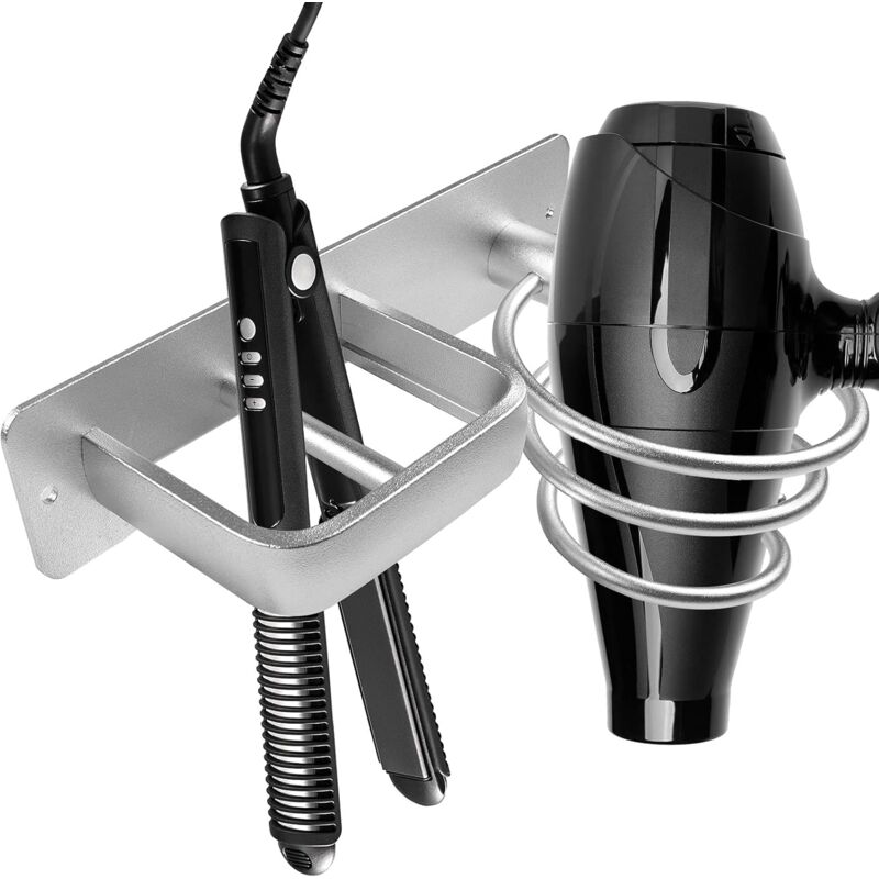 Haartrocknerhalter aus Aluminium zur Wandmontage, Organizer, Haartrockner-Glätteisen-Ständer, Badezimmer-Regal-Set mit zwei Löchern für das