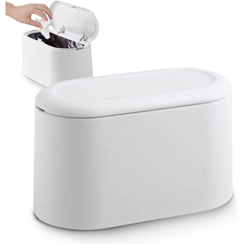 Ymyny - Kleiner Tisch-Mülleimer mit Druckknopfdeckel für Büro, Bad, Küche und Schlafzimmer, Aufbewahrung von Tierfutter, weiß