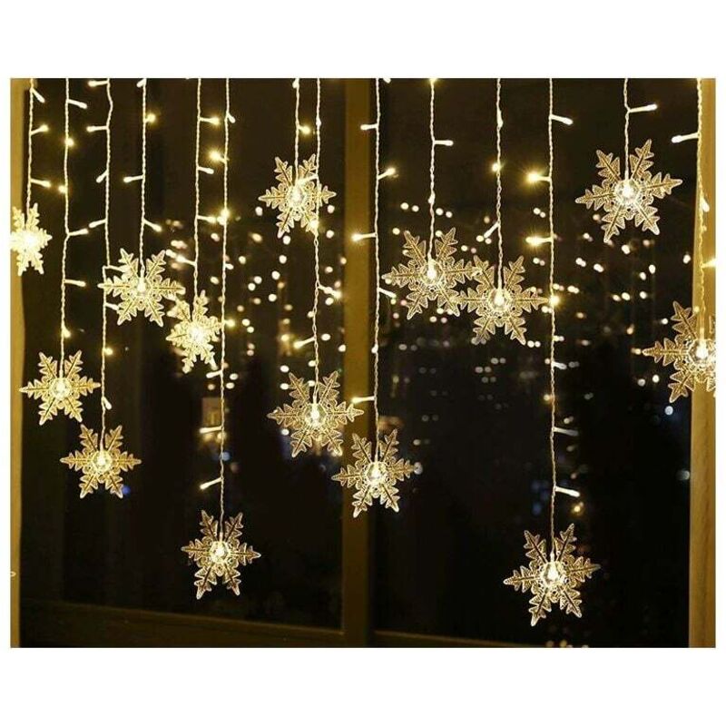 Lichterkette, Lichtervorhang, 4 m, 96 LEDs, Schneeflocken-Weihnachtsbeleuchtung, 8 Beleuchtungsmodi, Fensterdekoration, Weihnachten, Hochzeit,