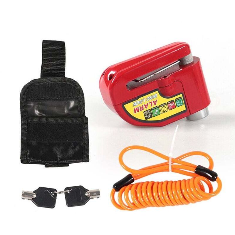 YMYNY Motorrad-Scheibenschloss mit Alarm, 110 dB Motorrad-Scheibenschloss für Motorräder, Fahrräder und Motorroller (Deluxe Pack Rot)