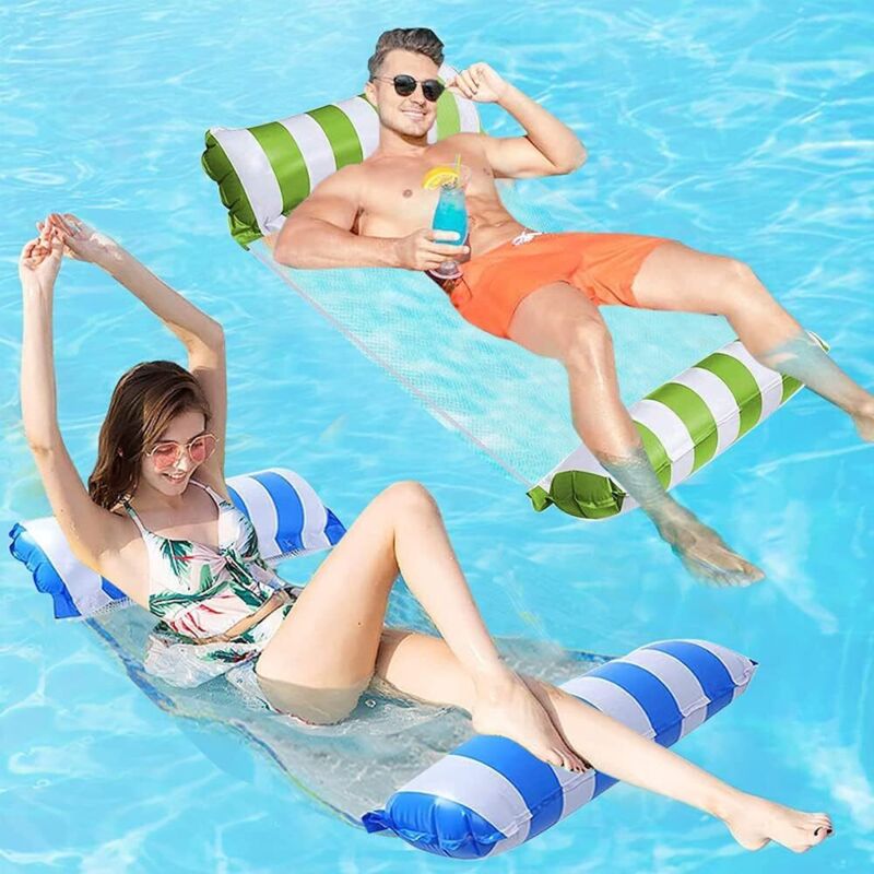 Pool-Hängematte, 2er-Pack schwimmende Hängematte, schwimmendes Bett, aufblasbarer Lounge-Sessel, 4-in-1, tragbare, faltbare schwimmende Hängematte,