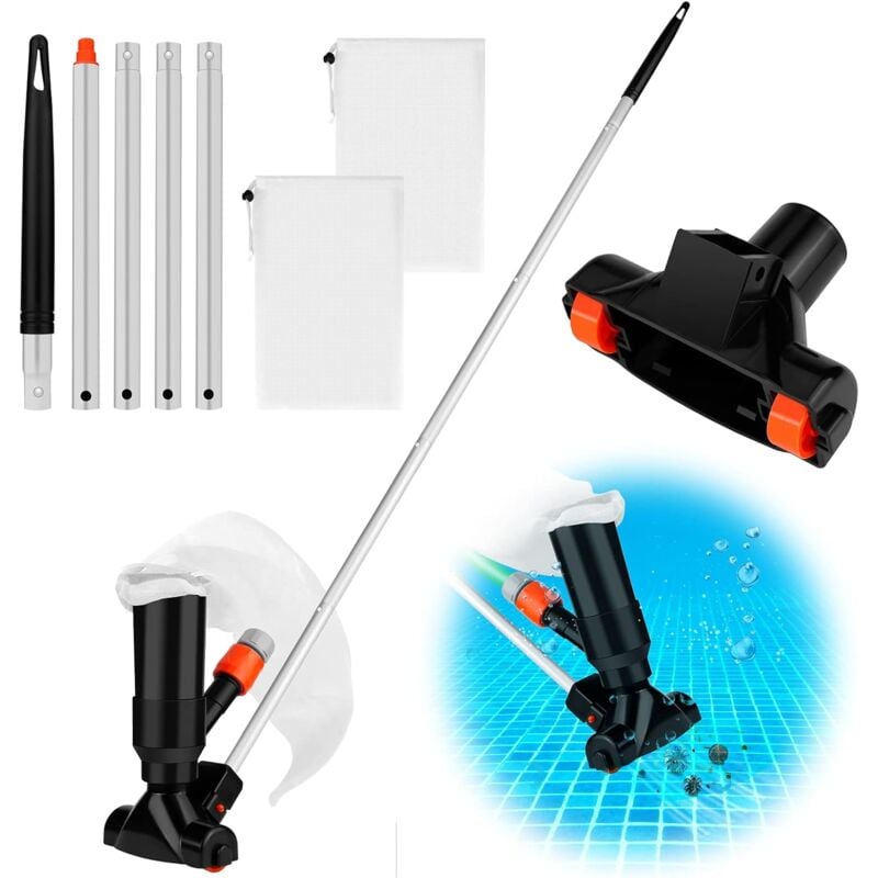 Pool-Staubsauger, oberirdischer Pool-Staubsauger, manuell, mit Bürste, mit 5 Stangen und 2 Netzbeuteln, Pool-Spa-Staubsaugerbürsten zur Poolreinigung