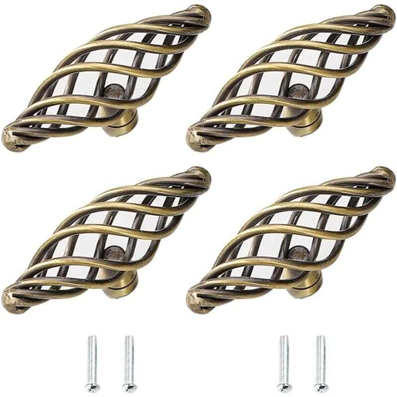 YMYNY Schubladengriffe im Vintage-Vogelkäfig-Stil aus Metall mit Schrauben für Schubladen, Türen, Schränke, Badezimmer, Zuhause, Küche, Hotel, 4 Stück