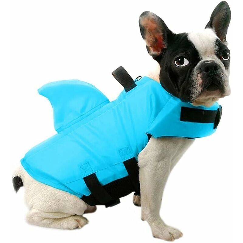 Ymyny - Schwimmweste für Hunde, verstellbar, Sicherheitsweste für Haustiere und Welpen, Badeanzug mit Haifischflosse (s, Blau)