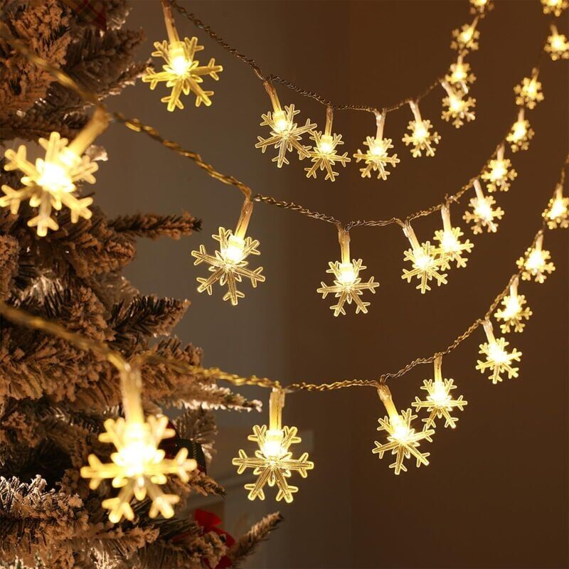 Solar-Lichterkette für draußen, 30 LEDs, 6,5 m, wasserdichte Schneeflocken-Lichterdekoration, Weihnachtsdeko für Schlafzimmer, Garten, Terrasse