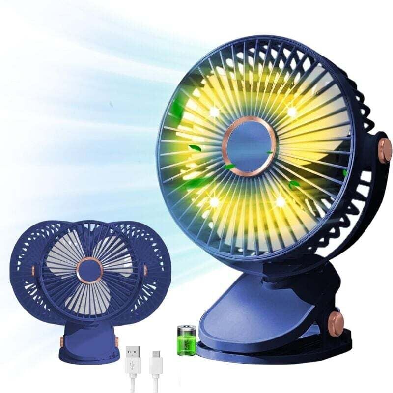 YMYNY USB-Tischventilator, 3 Geschwindigkeiten, Clip-Ventilator, 360°-Drehung, wiederaufladbarer Akku-Tischventilator, tragbarer Ventilator für Büro,